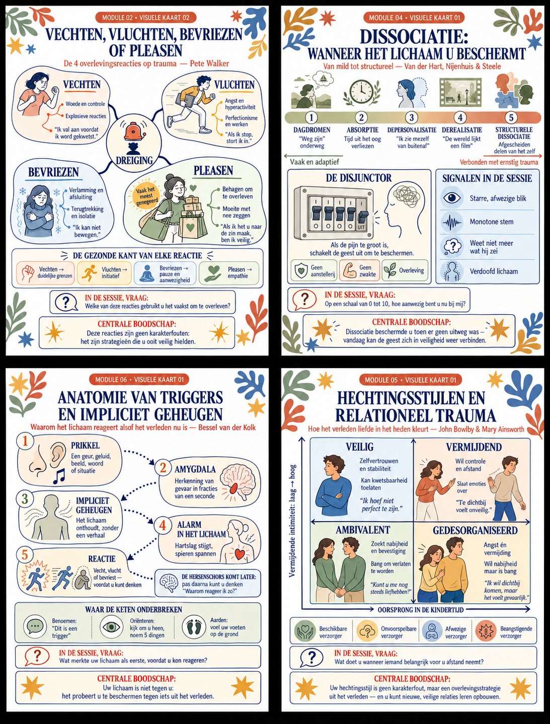 Vier Nederlandstalige visuele traumakaarten